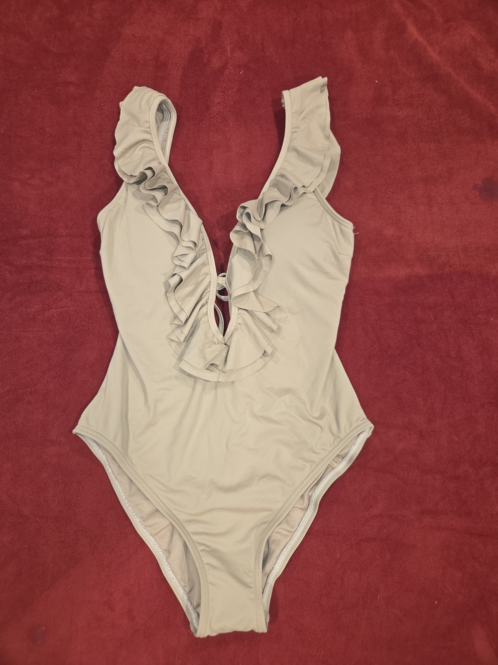 Michael Kors Ruffled One-Piece Swimsuit in Light Beige